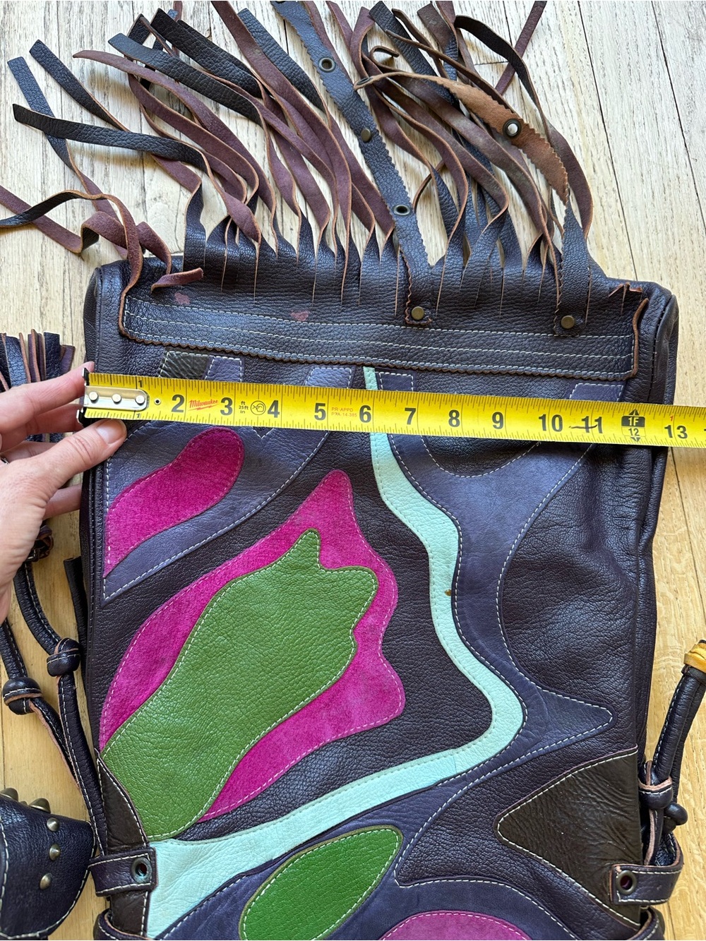 Vintage Emanuel Ungaro Patchwork Leather Fringe Crossbody Bag - Picture 7 of 9